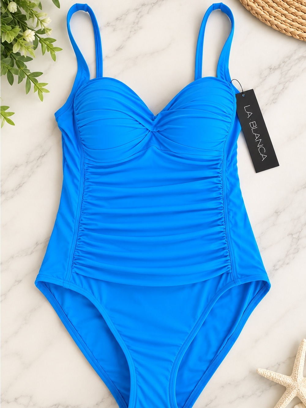 La Blanca Electric Blue Ruched One-Piece Swimsuit